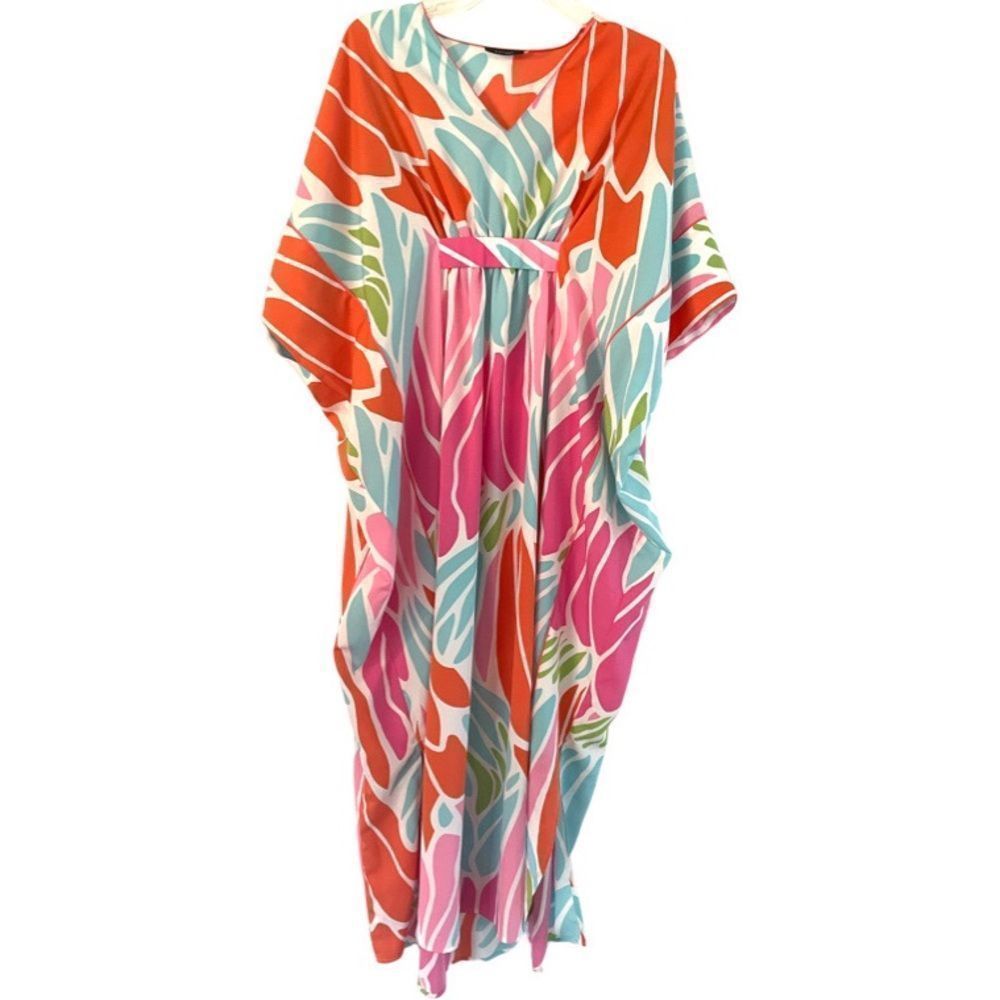 Natori Papillon Caftan Dress Bright Heather Coral - XS